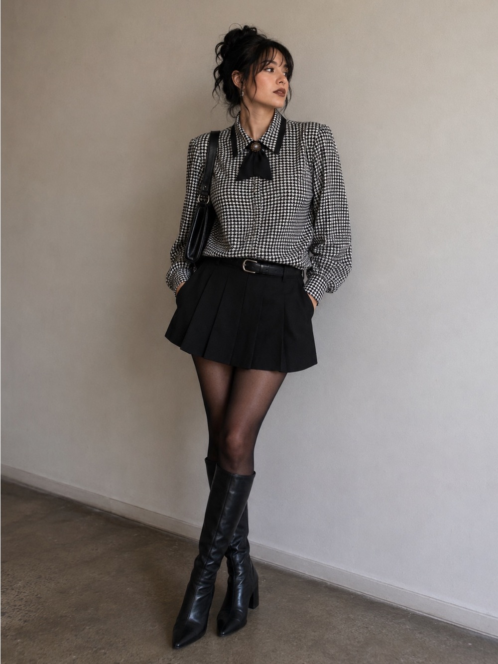 Vintage Worthington Essentials Houndstooth Blouse Size Large